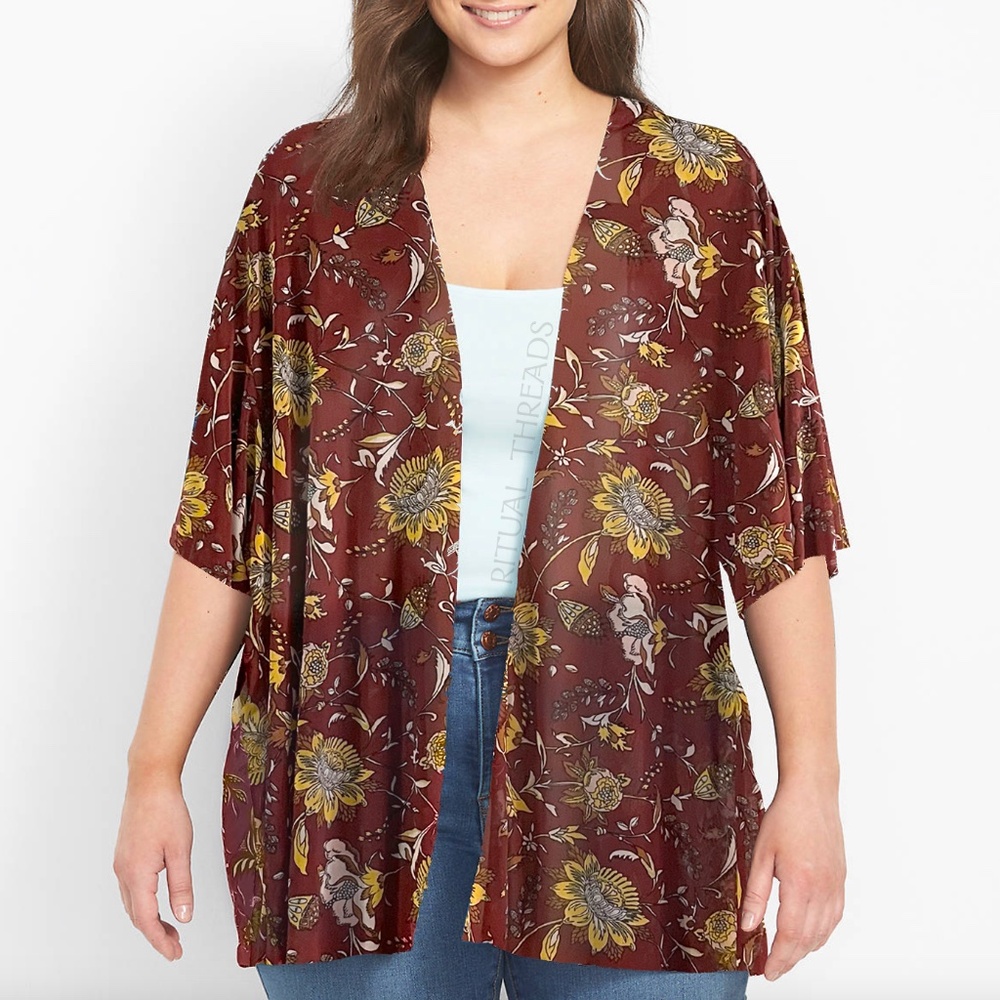 Lane Bryant - Classic Open-Front Kimono Mesh Overpiece - 22/24 - 3X